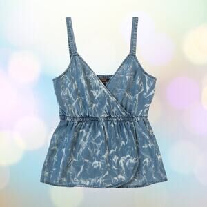 Porridge Anthropologie Womens Chambray V-Neck Babydoll Peplum Tank Blue S Y2k